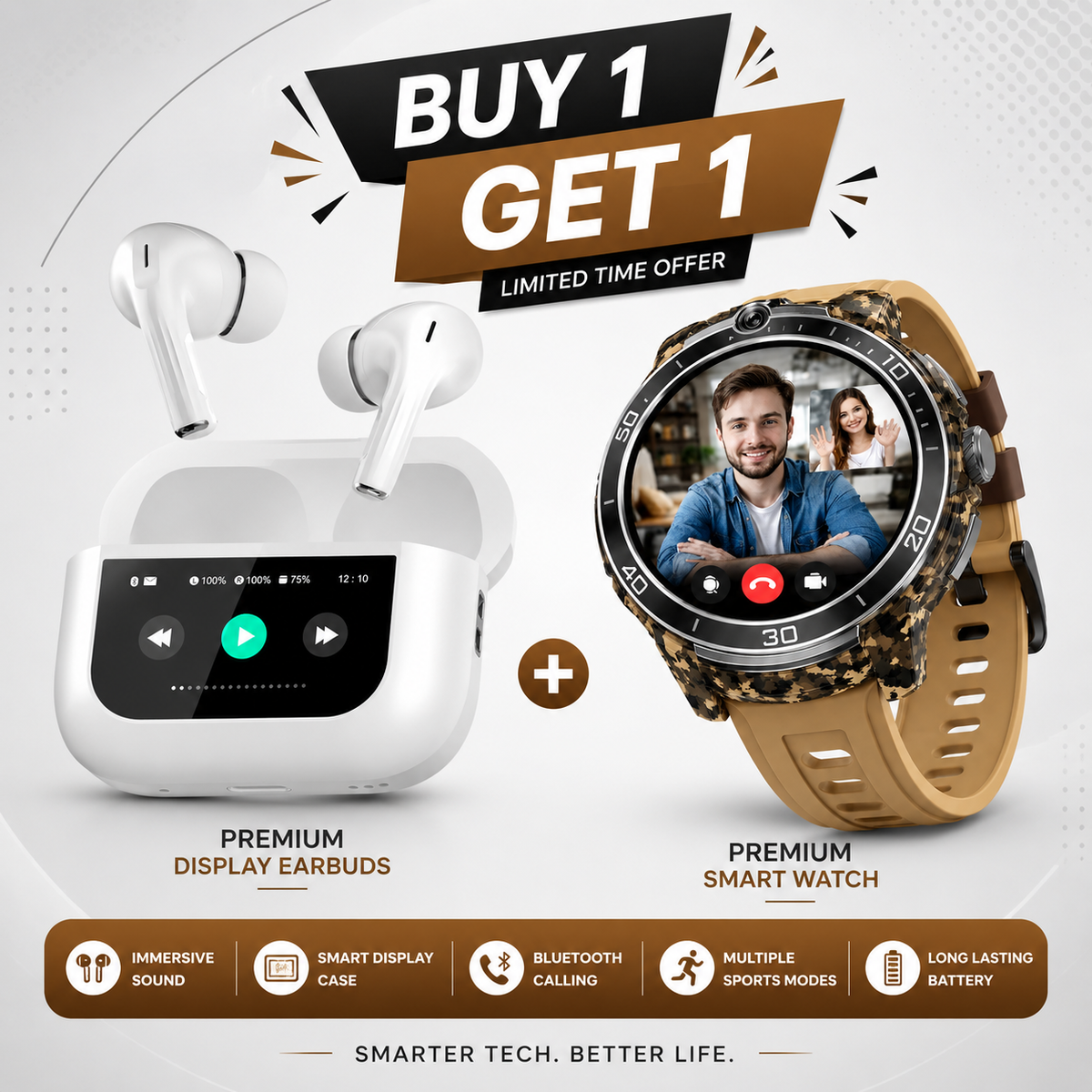 Ranger Vision Pro™ Smart & Sound Combo – Smartwatch + VisionPods™ Smart Display Wireless Earbuds
