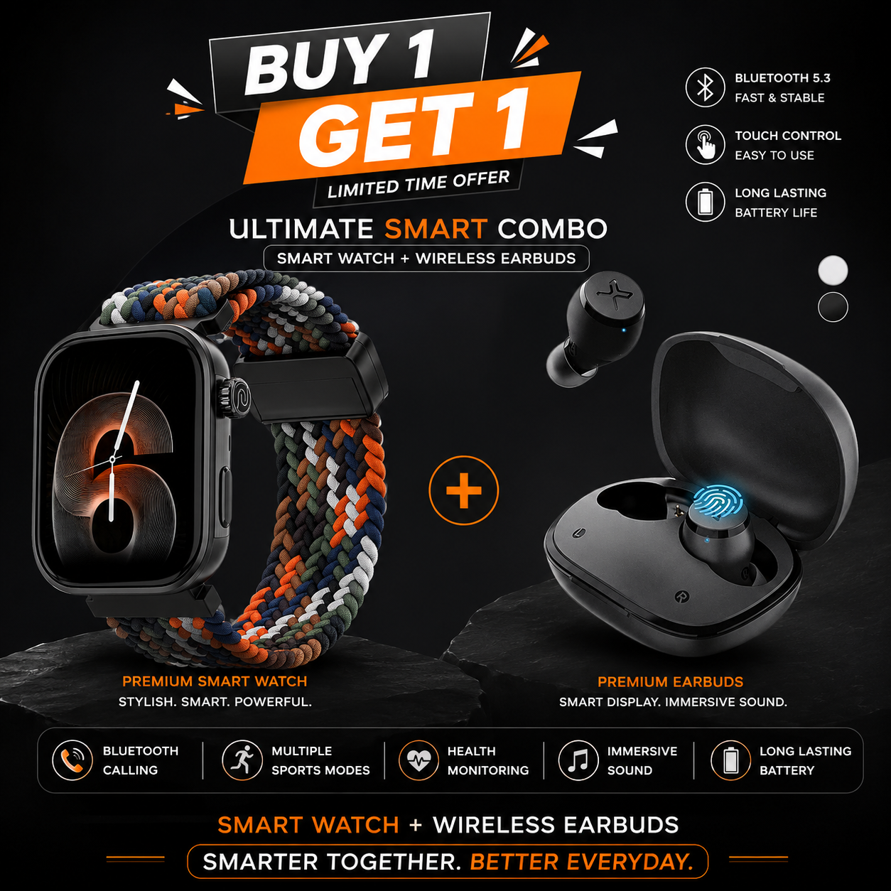 Shoppverse Sport Xβ’ Smart & Sound Combo β Sport Xβ’ Smartwatch + TWS Pro Wireless Bluetooth Earbuds