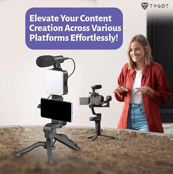 ShopVerse SnapPro T-6.1 6-in-1 Vlogging Kit | LED Light, Mic, Tripod, Phone Mount – For YouTube, Reels & Live Streaming