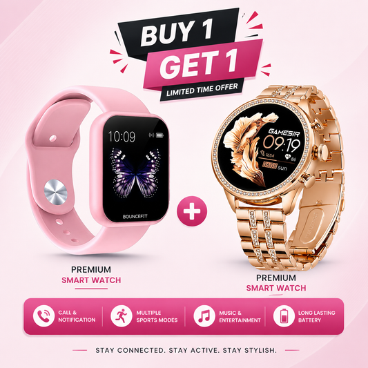Shoppverse Rose & Aura Smart Duo – Luxury Rose Gold + Pink Aura™ Smartwatch Combo