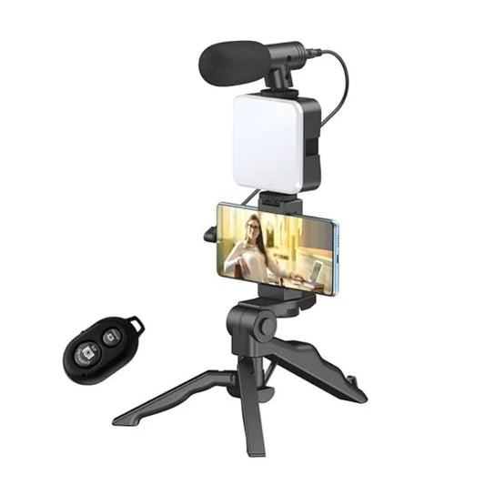 ShopVerse SnapPro T-6.1 6-in-1 Vlogging Kit | LED Light, Mic, Tripod, Phone Mount – For YouTube, Reels & Live Streaming